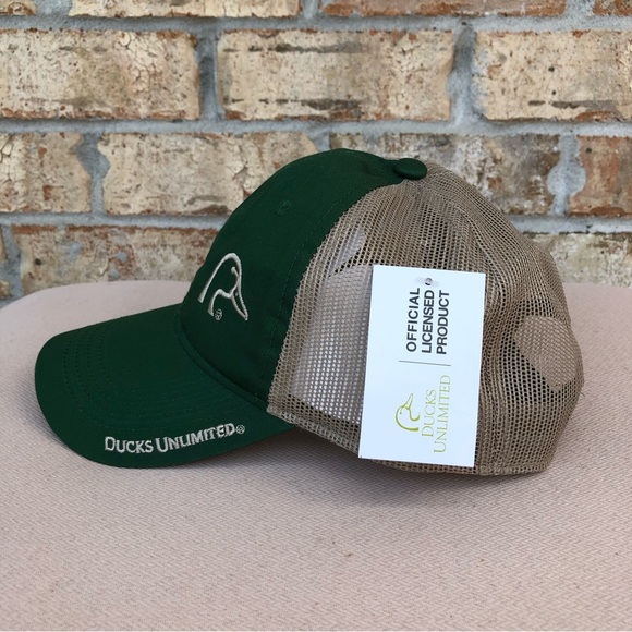 Ducks Unlimited Canvas Mesh Back Trucker Style Green Tan Cap - Picture 5 of 11